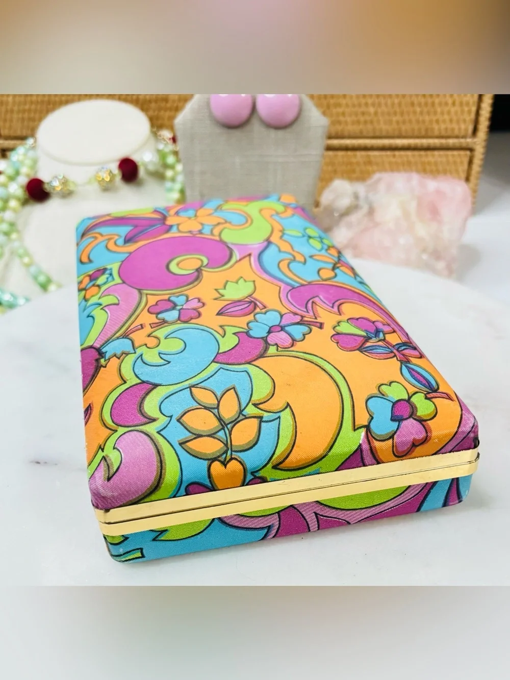 Vintage 1960s Groovy Mele Hippie Psychedelic Swirl Colors Jewelry Box